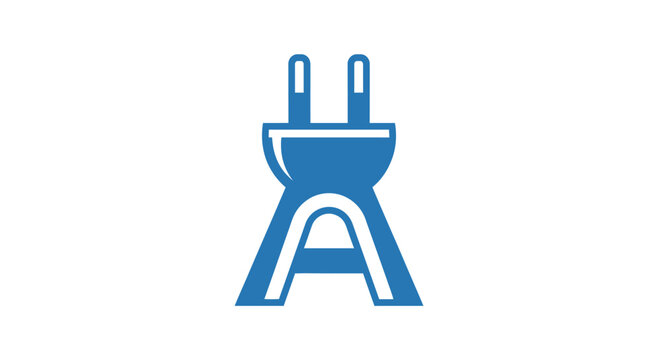 Blue electrical plug combined with letter A logo.