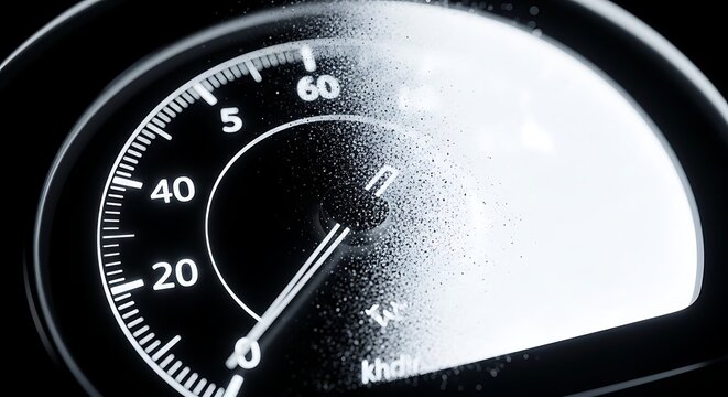 Speedometer display showing zero kilometers per hour with dirty surface