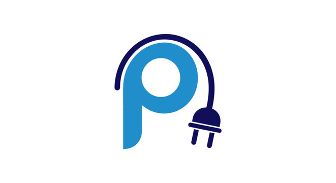Blue letter P power plug electrical logo design.