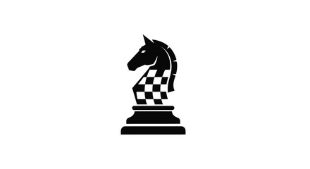 Chess knight piece logo with checkered pattern design. © ikk