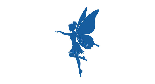 Blue silhouette of a magical fairy with wings.