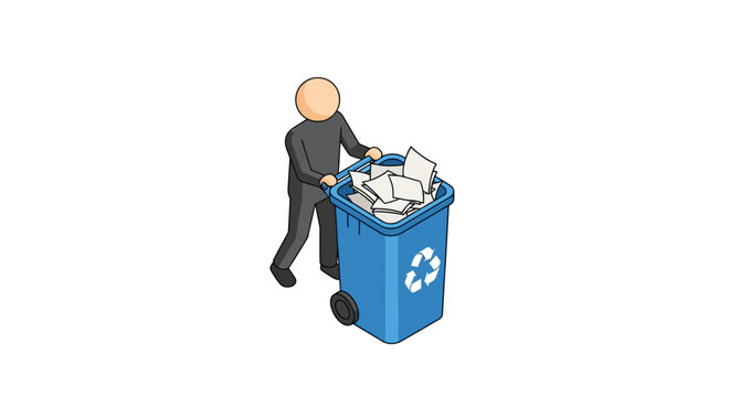 3D Render Person Recycling Crumpled Paper Waste.