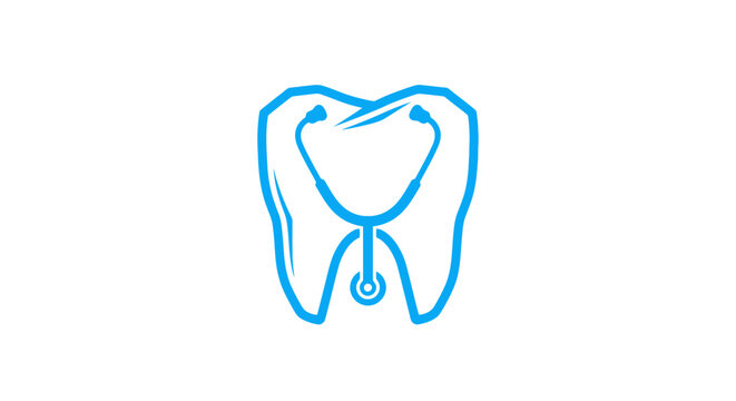 Blue tooth outline and stethoscope dental healthcare logo design.
