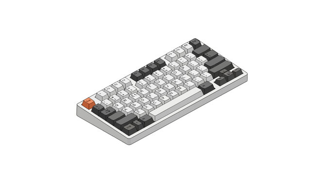 Compact mechanical keyboard with gray and white keycaps layout.