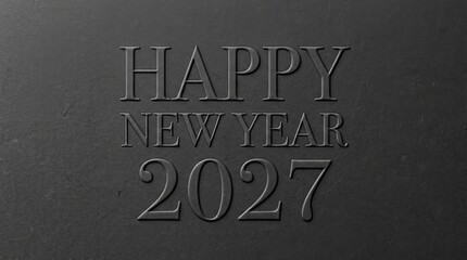 Fototapeta premium Embossed happy new year 2027 text on a dark gray textured background
