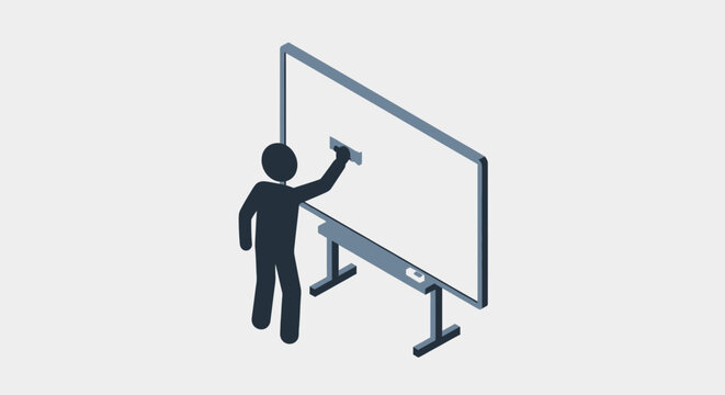 Person presenting with pointer on large digital whiteboard.