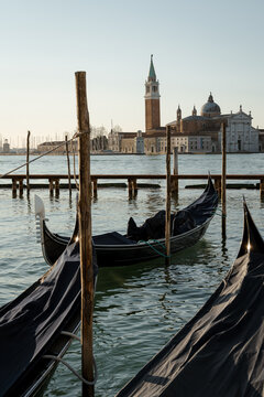Gondolas at Dawn Near St. Mark&rsquo;s Square in Venice