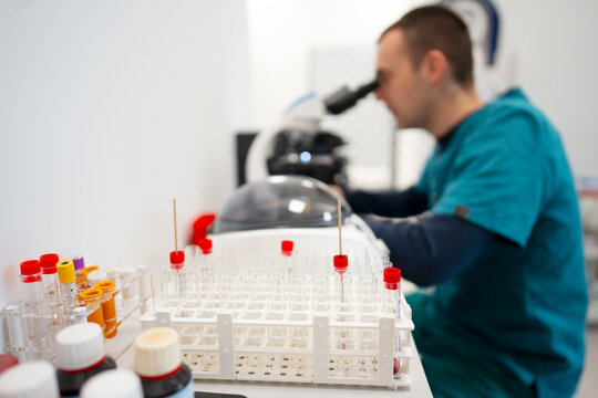 Lab scientist analyzes samples