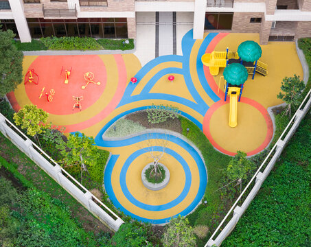 Colorful Residential Community Playground Aerial View