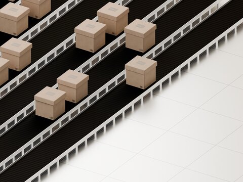 Conveyor Belt Carries Boxes in a Warehouse During the Daytime