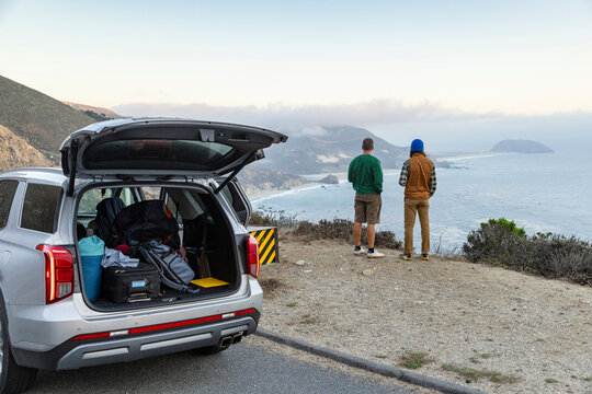 Friends car road trip together Big Sur  California 