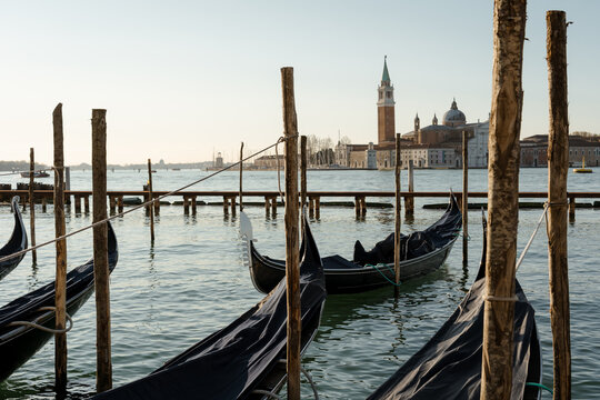 Gondolas at Dawn Near St. Mark&rsquo;s Square in Venice