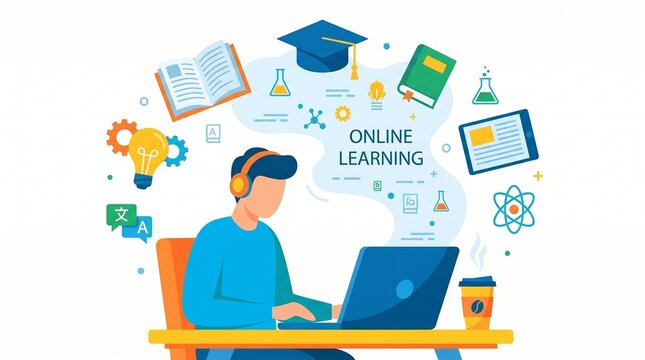 Online learning education concept flat vector illustration