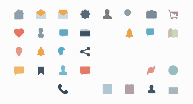 A horizontal vector illustration of 48 social media flat UI and UX icons displayed in organized rows on a solid white background. The collection includes home, mail, search, settings, shopping cart, u