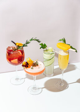 Group shot of beautiful vegan cocktails
