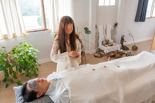 Healing Session With a Client in a Wellness Studio in the Afternoon