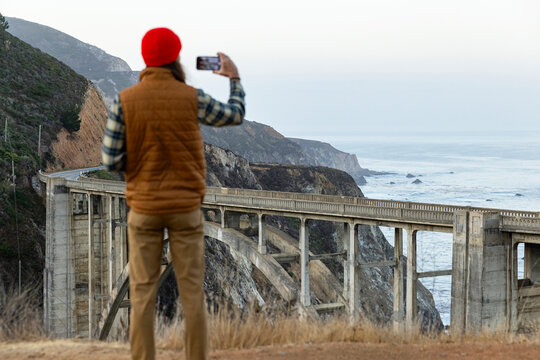 Mobile phone photography camera  Big Sur Bixby Bridge  California 