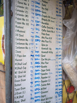 Menu Board of Spices and Ingredients at a Local Market Stall