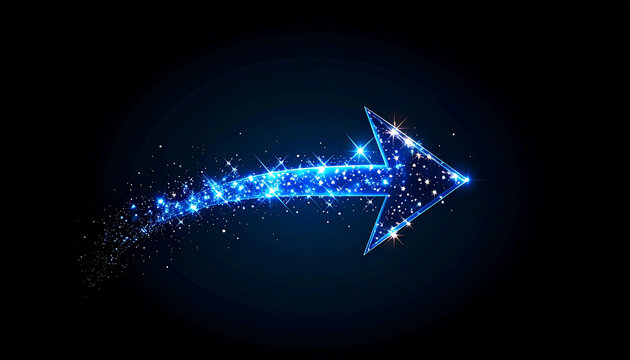 Glowing blue arrow pointing right with sparkling starry tail