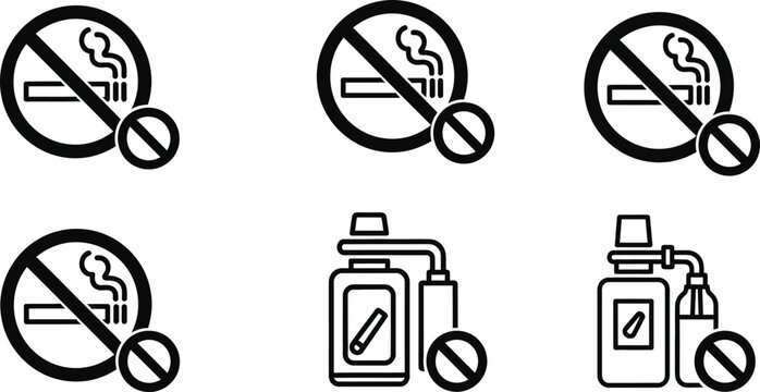 No smoking and no black line no prohibition signs black line cigarette warning signs health awareness