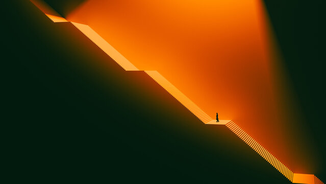Man climbs staircase to reach goals and achieve success in life