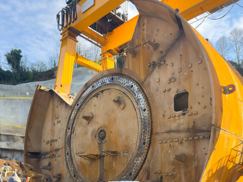 TBM Tunnel Boring Machine Assembly and Massive Gantry Crane Operation