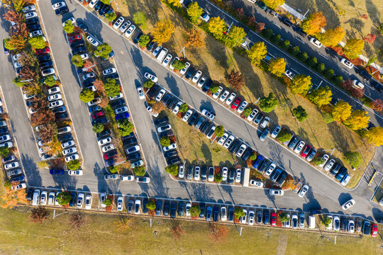 parking lot with autumn trees.