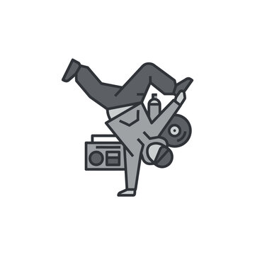 Breakdancer performing a freeze move with boombox icon.