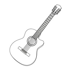 Fototapeta premium Icon vector illustration of a classic acoustic guitar with a cutaway body, detailed fretboard, and tuning pegs, perfect for music themes