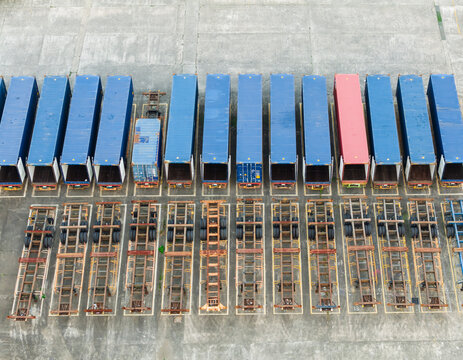 Aerial View of Shipping Containers and Trailer Chassis
