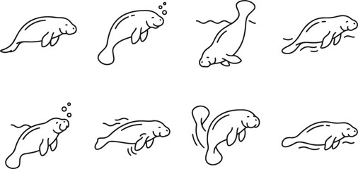 Fototapeta premium Manatee and aquatic mammal set