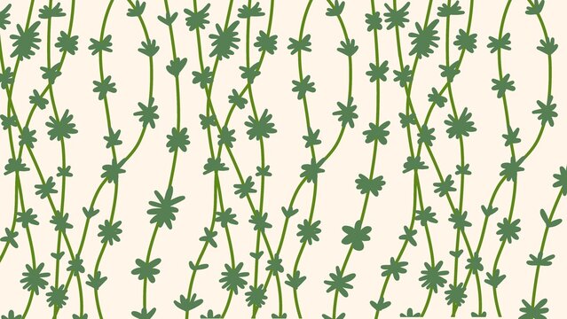 Minimalist green vine illustration on a white background. Hand-drawn floral vector pattern featuring delicate leaves and stems for organic website design.