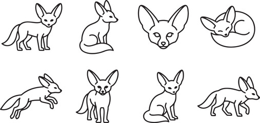 Obraz premium Fennec fox poses and movement icons