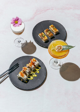 Beautiful vegan sushi and cocktails