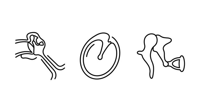 Set of human ear anatomy icons illustrating the structure of the inner and middle ear.