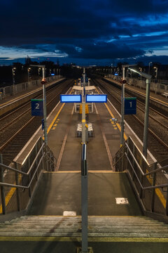 Empty Train Station in Dublin During Early Dawn Hours from Above