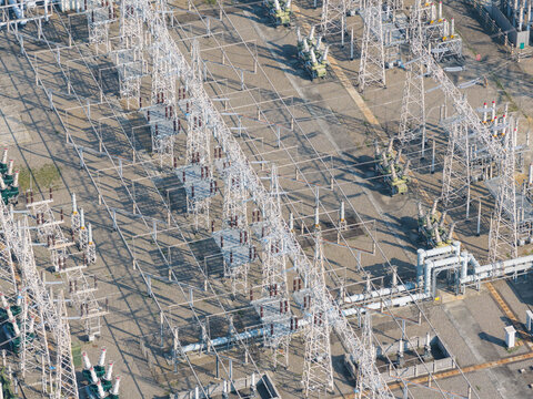 Aerial View of High Voltage Electrical Power Substation