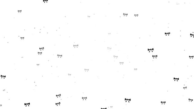 Minimalist pattern background loop featuring cute black and grey bow ribbons floating with tiny dots on a clean white backdrop. Perfect for fashion, identity, and lifestyle design slides