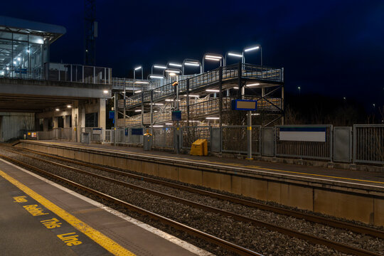 Empty Train Station in Dublin at Dawn With Metal Structures