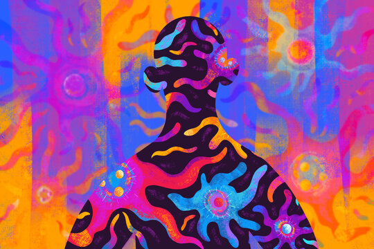 Abstract silhouette design with neuron-like shapes 
