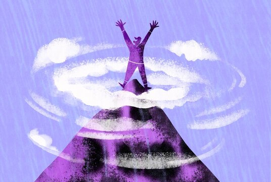 Winner on Mountain Peak &ndash; Leadership and Success Concept