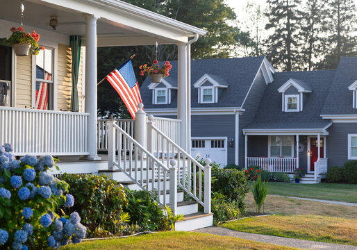 American flag on porch of Home 