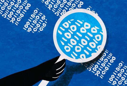 Magnifying Glass Inspecting Digital Footprint &ndash; Data Analysis Concept