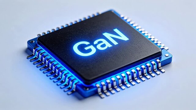 GaN semiconductor chip with blue glow