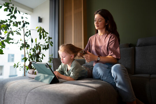 Mother and child spend time at home together
