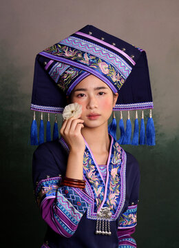 Portrait of a Woman in Traditional Zhuang Ethnic Costume