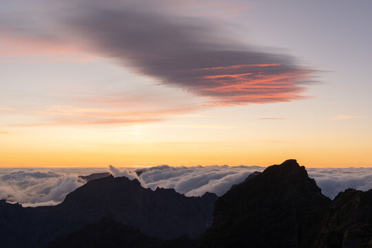 Sunset sky above mountain clouds Madeira