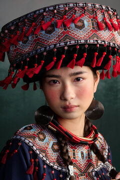 Portrait of a Woman in Traditional Zhuang Ethnic Costume