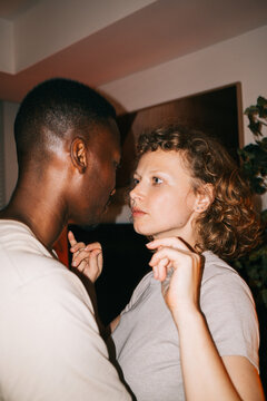 Couple dancing at home