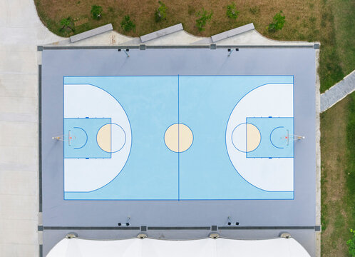 Aerial View of Symmetrical Outdoor Basketball Court